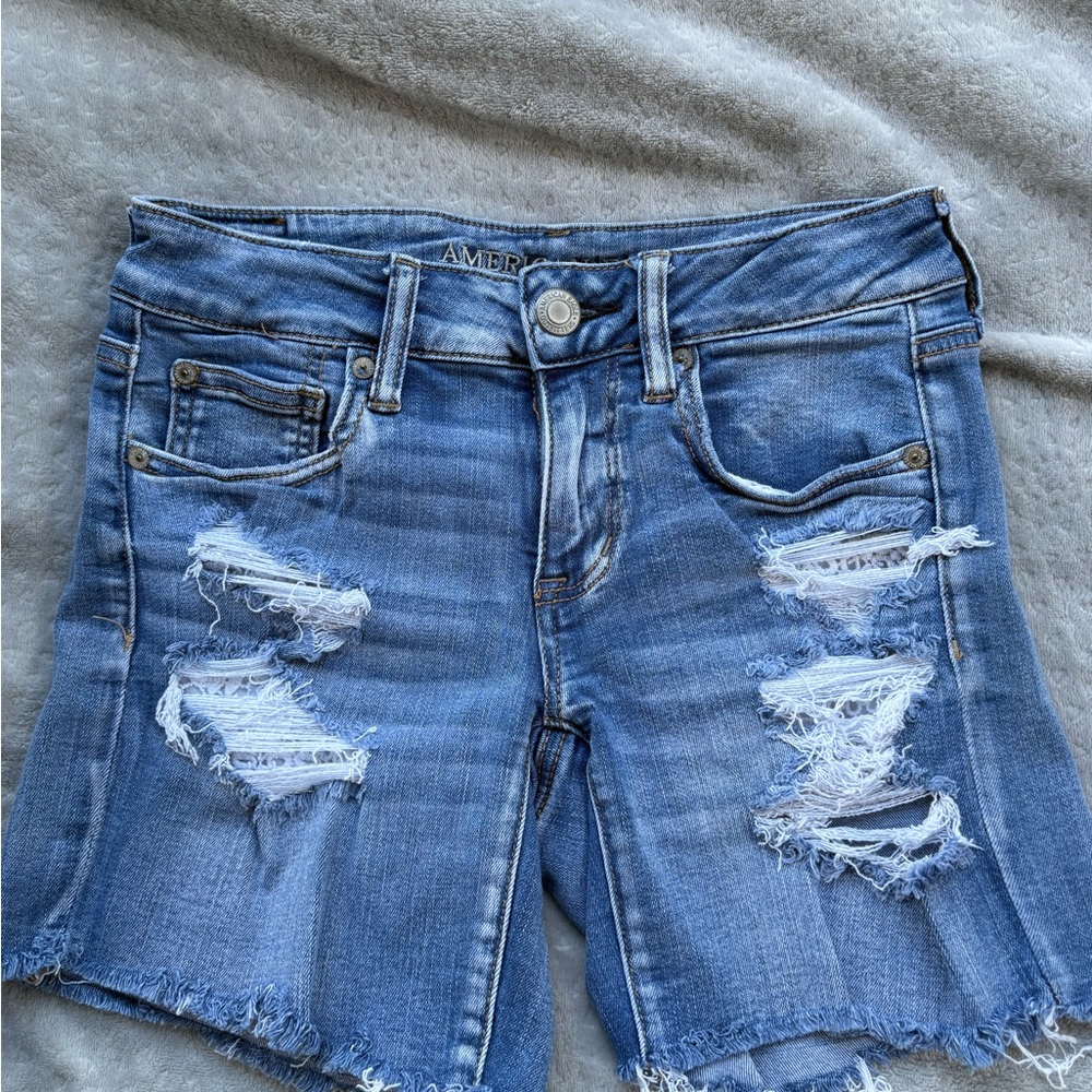 American Eagle Outfitters Light Blue Ripped Jean Shorts